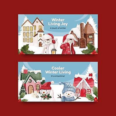 EPS 해외이미지 남자 어린이 겨울 일러스트 눈사람 주택 털모자 들기 소년 상반신 두명 털옷 소년만 해외일러스트 모자_잡화 옷 계절 모션 사람 건물 남자만 어린이만 파일형식 벡터 이미지허브