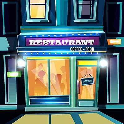 EPS 해외이미지 실루엣 일러스트 간판 사람모양 사람없음 건물 빛 상점 식당 레스토랑 등불 군중 야간 해외일러스트 자연요소 모양 건축물 조명 촬영기법 사람 파일형식 벡터 이미지허브