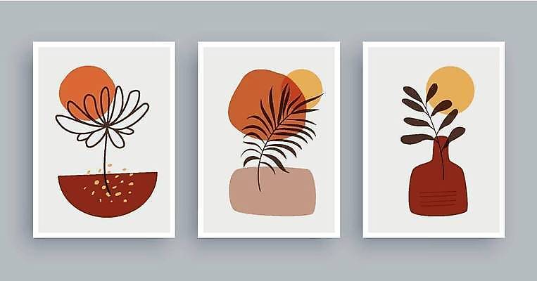 EPS 해외이미지 디자인 꽃 백그라운드 잎 일러스트 추상 사람없음 세트 꽃병 원형 그림 버건디 미니멀 해외일러스트 도형 식물 무늬 빨간색 파일형식 벡터 이미지허브