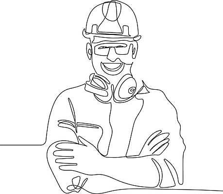 EPS 해외이미지 남자 라인일러스트 일러스트 한명 상반신 성인 팔짱 엔지니어 안전모 라인아트 손그림 드로잉 성인남자한명만 건설근로자 해외일러스트 직업 1 선 모션 미술 사람 기술자 헬멧 안전장비 남자한명만 성인남자만 파일형식 벡터 이미지허브
