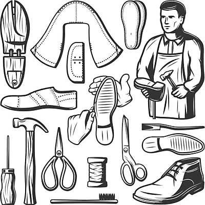 EPS 해외이미지 직업 디자인 산업 조각 신발 컨셉 일러스트 노동자 흑백 부츠 미술 장식 세트 앞치마 장비 수확 기구 공구 붓 업무 구멍 작업실 실 수리 상품 망치 가죽 수집 심볼 오브젝트 사인 복고 실타래 고정 고립 양발 엘리먼트 접착제 해외일러스트 농업 문화예술 촬영기법 도구 작업 풀 접착풀 파일형식 벡터 이미지허브