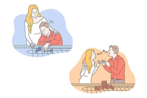 EPS 해외이미지 커플 여자 남자 일러스트 성공 여러명 상반신 성인 주먹 기쁨 포커칩 도박 카지노 만족 흥분 기회 의문 성인만 어깨에손 해외일러스트 감정 다수 컨셉 관계 모션 사람 포커 파일형식 벡터 이미지허브