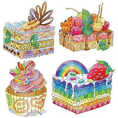 EPS 해외이미지 선 일러스트 추상 디저트 사람없음 케이크 달콤 그림 젠탱글 해외일러스트 음식 무늬 맛 파일형식 벡터 이미지허브