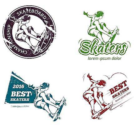 EPS 해외이미지 전신 남자 어린이 일러스트 소년 여러명 세트 라벨 스케이트 잡기 스케이트보드 원형 그런지 소년만 해외일러스트 도형 스포츠용품 다수 모션 프레임 사람 보드_스포츠 남자만 어린이만 파일형식 벡터 이미지허브