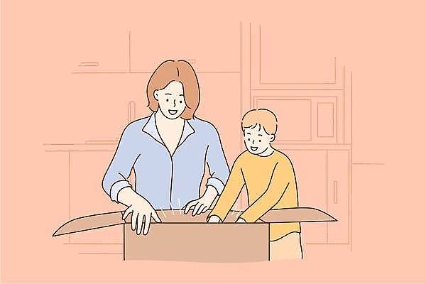 EPS 해외이미지 여자 남자 아들 어린이 일러스트 가족 엄마 선물 소년 상반신 성인 두명 상자 꺼내기 어머니의날 코랄 해외일러스트 기념일 컬러 관계 모션 사람 미국문화 파일형식 벡터 이미지허브