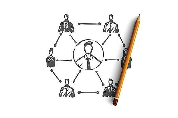 EPS 해외이미지 여자 남자 일러스트 비즈니스 관계 여러명 상반신 비즈니스맨 비즈니스우먼 연결 스케치 동료 손그림 연결고리 얼굴없음 성인만 해외일러스트 다수 미술 사람 직장인 파일형식 벡터 이미지허브