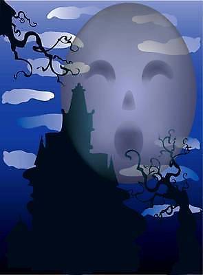 EPS 해외이미지 나무 백그라운드 오렌지 일러스트 하늘 주택 파란색 어둠 할로윈 달 유령 야간 무서움 마녀 나쁜 해외일러스트 자연요소 식물 감정 컬러 과일 건물 파일형식 벡터 이미지허브