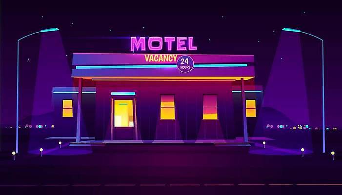 EPS 해외이미지 별 야경 가로등 일러스트 창문 사람없음 도시풍경 보라색 도시 여관 해외일러스트 자연요소 공공시설 컬러 숙소 풍경 야간 파일형식 벡터 풍경_경치 이미지허브