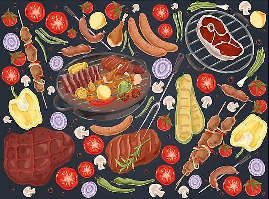 EPS 해외이미지 클립아트 디자인 음식 백그라운드 컨셉 토마토 채소 일러스트 양파 육류 돼지고기 스테이크 요리 야외 여름 세트 소풍 저녁식사 치킨 버섯 소고기 흰색 소시지 꼬치 플랫 맛 그릴 바비큐 만화 스케치 수집 레몬 그림 손그림 팩 후추 점심식사 고립 구성 엘리먼트 맛있는 해외일러스트 계절 컬러 과일 식재료 주방용품 서양음식 미술 야외활동 식사 화장품 가공식품 향신료 닭고기요리 파일형식 벡터 이미지허브