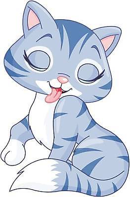 EPS 해외이미지 클립아트 동물 캐릭터 일러스트 포유류 털 미소 앉기 파란색 반려동물 고양이 핥기 빨래 만화 혀 그루밍 해외일러스트 일러캐릭터 컬러 가사 모션 표정 입 파일형식 벡터 이미지허브