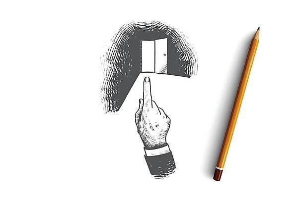 EPS 해외이미지 일러스트 비즈니스 신체부위 연필 문 가리킴 비즈니스맨 스케치 손그림 해외일러스트 남자 학용품 미술 사람 손짓 필기구 직장인 파일형식 벡터 이미지허브