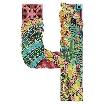 EPS 해외이미지 선 일러스트 추상 사람없음 숫자 4 그림 젠탱글 해외일러스트 문자 무늬 파일형식 벡터 이미지허브