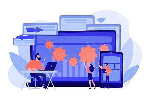 EPS 해외이미지 전신 여자 남자 화살표 의자 일러스트 비즈니스 앉기 성인 세명 노트북 태블릿 자료 가리킴 종이비행기 책상 전송 성인만 해외일러스트 가구 모션 사람 손짓 전자제품 스마트기기 종이접기 파일형식 벡터 이미지허브