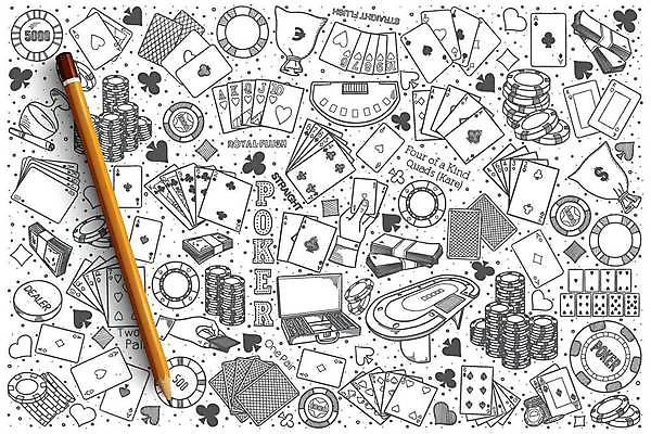 EPS 해외이미지 일러스트 사람없음 세트 트럼프 포커칩 도박 스케치 오브젝트 카지노 손그림 포커 도박장 해외일러스트 미술 놀이용품 게임 파일형식 벡터 이미지허브