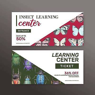 EPS 해외이미지 영어 나비 곤충 여러마리 일러스트 타이포그라피 사람없음 빨간색 초록색 티켓 상품권 사슴벌레 해외일러스트 동물 문자 컬러 다수 파일형식 벡터 이미지허브