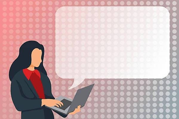 EPS 해외이미지 디자인 여자 말풍선 일러스트 비즈니스 한명 들기 성인 노트북 비즈니스우먼 얼굴없음 성인여자한명만 해외일러스트 1 모션 사람 전자제품 직장인 여자한명만 성인여자만 파일형식 벡터 이미지허브