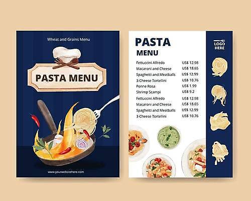 EPS 해외이미지 포크 일러스트 파스타 요리사모자 사람없음 레스토랑 숟가락 흰색 프라이팬 남색 굽기 메뉴 메뉴판 파스타면 해외일러스트 모자_잡화 식기 컬러 주방용품 서양음식 수저 식당 요리사 면류 구이 파일형식 벡터 이미지허브