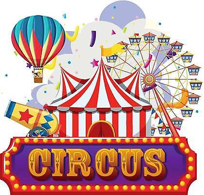 EPS 해외이미지 일러스트 타이포그라피 사람없음 놀이공원 열기구 서커스 천막 꽃가루 대관람차 대포 해외일러스트 문자 무기 항공교통 테마파크 놀이기구 가루 파일형식 벡터 이미지허브