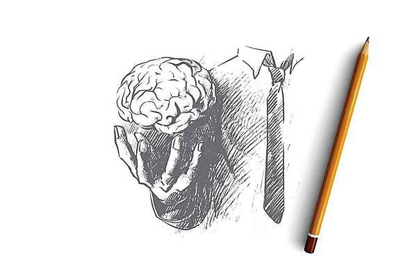 EPS 해외이미지 손 컨셉 일러스트 비즈니스 상상 아이디어 한명 들기 사람 상반신 성인 연필 스케치 심볼 뇌 그림 손그림 지능 성인한명만 해외일러스트 1 모션 학용품 미술 신체부위 필기구 성인만 파일형식 벡터 이미지허브