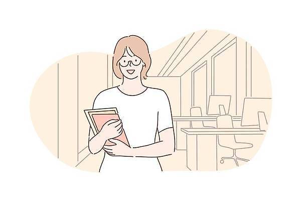 EPS 해외이미지 여자 일러스트 비즈니스 한명 들기 상반신 성인 사무실 비즈니스우먼 문서 베이지색 성인여자한명만 안경낌 해외일러스트 1 안경 컬러 모션 사람 직장인 여자한명만 성인여자만 파일형식 벡터 이미지허브