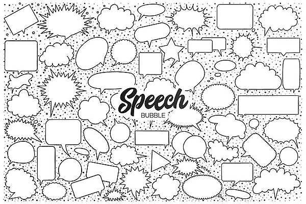 EPS 해외이미지 말풍선 일러스트 종류 사람없음 세트 낙서 라인아트 손그림 해외일러스트 선 파일형식 벡터 이미지허브