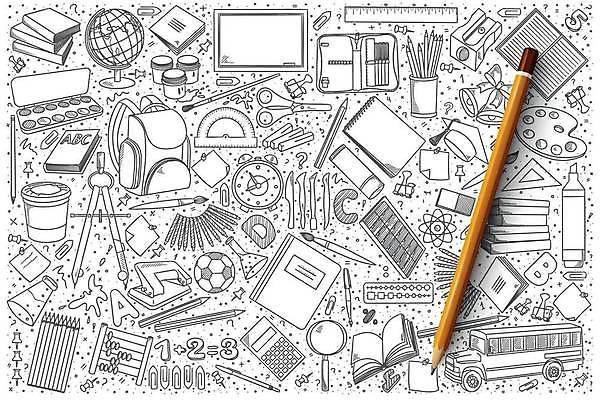 EPS 해외이미지 디자인 교육 일러스트 학사모 배낭 축구공 공 학교 돋보기 학용품 책가방 자 사람없음 책 세트 연필 펜 지구본 공책 칠판 페인트 물감 계산기 주판 종 붓 팔레트 스케치 스쿨버스 플라스크 지우개 분필 손그림 컴파스 해외일러스트 모자_잡화 가방 졸업 축구용품 문구용품 버스 실험기구 미술 필기구 미술도구 장비 초크 파일형식 벡터 이미지허브