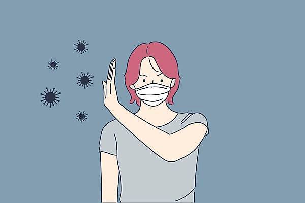 EPS 해외이미지 여자 일러스트 마스크 한명 상반신 성인 손들기 수비 바이러스 거절 성인여자한명만 해외일러스트 1 컨셉 모션 사람 여자한명만 성인여자만 파일형식 벡터 이미지허브