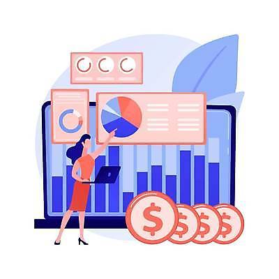 EPS 해외이미지 전신 여자 잎 일러스트 비즈니스 한명 성인 노트북 동전 가리킴 원그래프 성인여자한명만 해외일러스트 식물 1 돈 그래프 사람 손짓 전자제품 여자한명만 성인여자만 파일형식 벡터 이미지허브