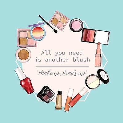 EPS 해외이미지 하늘색 일러스트 프레임 타이포그라피 사람없음 화장품 립스틱 섀도우브러쉬 섀도우팔레트 틴트 팩트 해외일러스트 문자 파란색 뷰티 메이크업브러쉬 파일형식 벡터 이미지허브