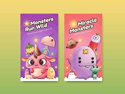 EPS 해외이미지 캐릭터 별 분홍색 일러스트 상상 손짓 사람없음 반짝임 세트 귀여움 보라색 몬스터 소셜네트워크 소셜미디어 해외일러스트 일러캐릭터 자연요소 컬러 컨셉 모션 파일형식 벡터 이미지허브