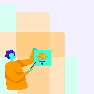 EPS 해외이미지 디자인 남자 백그라운드 컨셉 일러스트 비즈니스 전구 아이디어 한명 들기 성인 가리킴 잡기 발표 플랫 지시봉 성인남자한명만 카피스페이스 해외일러스트 1 모션 사람 손짓 공백 남자한명만 성인남자만 파일형식 벡터 이미지허브