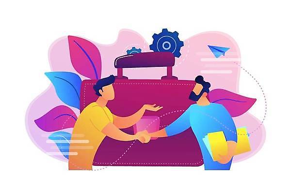 EPS 해외이미지 라이프스타일 남자 분홍색 잎 서류가방 일러스트 비즈니스 악수 협상 들기 상반신 성인 두명 손들기 거래 가리킴 종이비행기 톱니바퀴 폴더 얼굴없음 성인남자만 해외일러스트 식물 컬러 가방 모션 사람 손짓 생활 파일 종이접기 남자만 성인만 파일형식 벡터 이미지허브