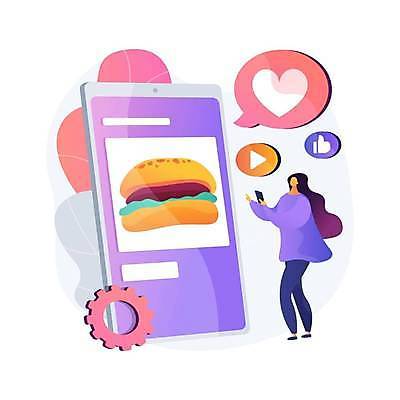 EPS 해외이미지 전신 여자 말풍선 일러스트 한명 서기 들기 성인 스마트폰 디지털 햄버거 하트 톱니바퀴 맛집 리뷰 성인여자한명만 디지털라이프 해외일러스트 모양 1 라이프스타일 모션 패스트푸드 사람 핸드폰 스마트기기 여자한명만 성인여자만 파일형식 벡터 이미지허브