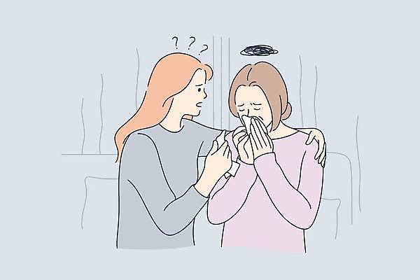 EPS 해외이미지 여자 감정 일러스트 상반신 성인 두명 파란색 슬픔 위로 성인여자만 해외일러스트 컬러 사람 여자만 성인만 파일형식 벡터 이미지허브