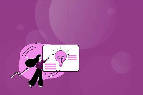 EPS 해외이미지 전신 여자 화살표 백그라운드 일러스트 비즈니스 전구 아이디어 한명 성인 보라색 가리킴 비즈니스우먼 성인여자한명만 카피스페이스 해외일러스트 1 컬러 컨셉 사람 손짓 공백 직장인 여자한명만 성인여자만 파일형식 벡터 이미지허브