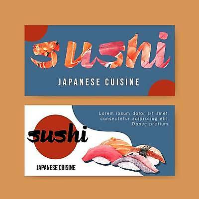 EPS 해외이미지 템플릿 영어 가로배너 일러스트 사람없음 파란색 초밥 연어초밥 일본음식 배너세트 참치초밥 해외일러스트 문자 배너 음식 컬러 가로 세트 연어 파일형식 벡터 이미지허브
