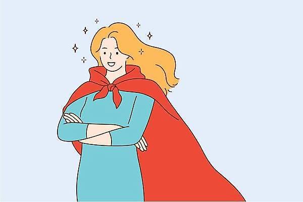 EPS 해외이미지 라이프스타일 여자 일러스트 한명 상반신 성인 반짝임 팔짱 자신감 망토 긍정 영웅 긍정적 성인여자한명만 해외일러스트 1 감정 컨셉 모션 사람 생활 여자한명만 성인여자만 파일형식 벡터 이미지허브