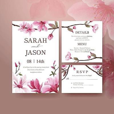 EPS 해외이미지 템플릿 꽃 분홍색 결혼 잎 일러스트 사람없음 벚꽃 흰색 나뭇가지 꽃봉오리 청첩장 초대 해외일러스트 나무 식물 컬러 카드_감사 이벤트 파일형식 벡터 이미지허브