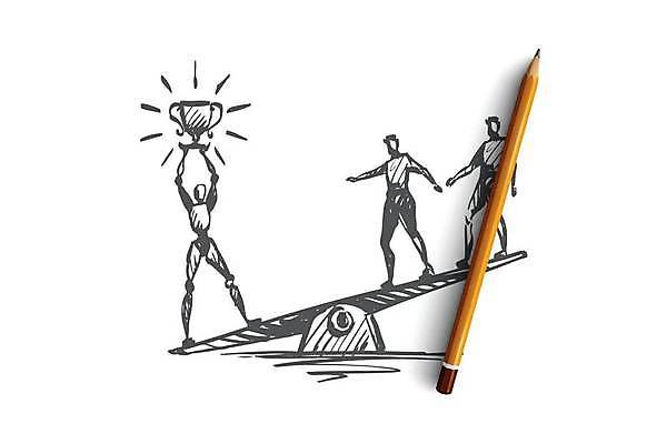 EPS 해외이미지 컨셉 일러스트 사람모양 들기 기계 경쟁 우승 비즈니스맨 스케치 상패 트로피 로봇 손그림 시소 승자 챔피언 해외일러스트 모양 남자 비즈니스 모션 미술 최고 직장인 놀이기구 상_우승 파일형식 벡터 이미지허브