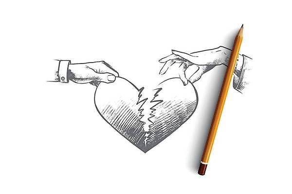 EPS 해외이미지 손 컨셉 일러스트 사랑 들기 신체부위 연필 손상 하트 균열 스케치 손그림 깨짐 해외일러스트 모양 감정 모션 학용품 미술 사람 필기구 파일형식 벡터 이미지허브