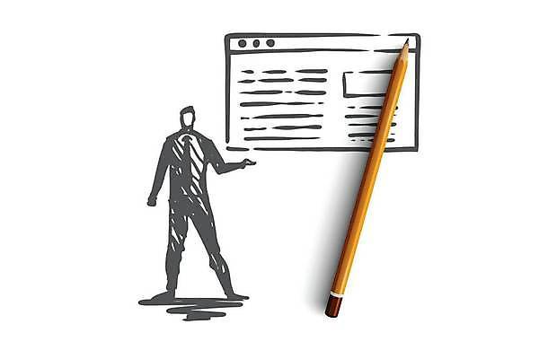 EPS 해외이미지 컨셉 인터넷 일러스트 비즈니스 사람모양 사람없음 정보 가리킴 비즈니스맨 스케치 손그림 인터넷창 해외일러스트 모양 남자 미술 손짓 직장인 파일형식 벡터 이미지허브