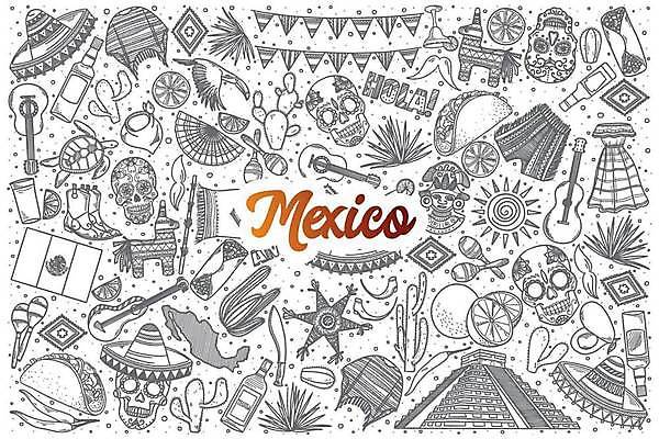 EPS 해외이미지 일러스트 멕시코 해골 선인장 부츠 두건 타이포그라피 사람없음 세트 기타 거북이 낙서 라인아트 손그림 타코 가랜드 멕시코모자 멕시코전통의상 멕시코지도 카스티요 해외일러스트 식물 문자 모자_잡화 선 신발 지도 북아메리카 파충류 현악기 뼈 전통의상 파티용품 마야문명 파일형식 벡터 이미지허브