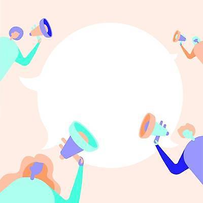 EPS 해외이미지 디자인 여자 남자 백그라운드 말풍선 일러스트 커뮤니케이션 대화 들기 여러명 상반신 성인 확성기 외침 잡기 메시지 마이크 성인만 카피스페이스 해외일러스트 음향기기 다수 모션 말하기 사람 소리 공백 파일형식 벡터 이미지허브