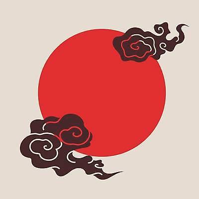 EPS 해외이미지 구름 일러스트 사람없음 빨간색 구름문양 원형프레임 동양적 프레임일러스트 해외일러스트 자연요소 문양 컬러 프레임 원형 파일형식 벡터 구름_자연 이미지허브