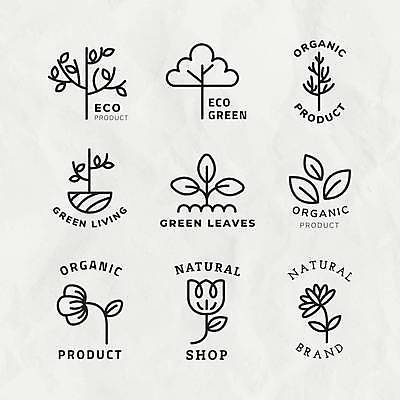 EPS 해외이미지 나무 꽃 잎 일러스트 사람없음 세트 환경 나뭇가지 심볼 라인아트 에코 유기농 해외일러스트 식물 웰빙 선 파일형식 벡터 이미지허브