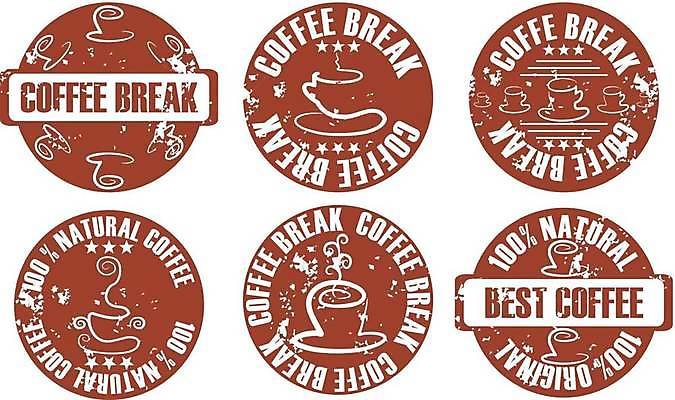 EPS 해외이미지 디자인 커피 음료 일러스트 텍스트 세트 갈색 인쇄 수집 질감 우표 내추럴 고립 그런지 단절 해외일러스트 컬러 파일형식 벡터 이미지허브
