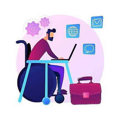 EPS 해외이미지 전신 남자 가방 일러스트 비즈니스 한명 앉기 성인 노트북 장애인 책상 휠체어 성인남자한명만 장애인취업 해외일러스트 1 잡화 가구 모션 사람 전자제품 장애 남자한명만 성인남자만 파일형식 벡터 이미지허브