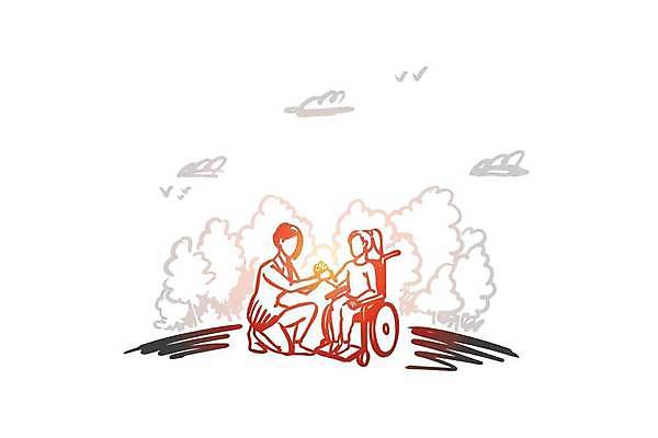 EPS 해외이미지 디자인 컨셉 의자 일러스트 건강 병원 사람 픽토그램 약 환자 간호사 도움 바퀴 장애인 스케치 간호 심볼 서비스 휠체어 안락의자 손그림 장애 고립 돌봄 소셜 어려움 옛날 지원 특별함 헬프 접근 해외일러스트 가구 의학 모션 미술 의료진 파일형식 벡터 이미지허브