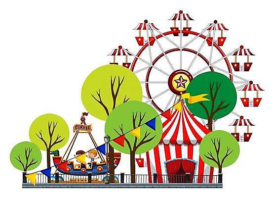 EPS 해외이미지 나무 여자 남자 어린이 일러스트 소년 놀이공원 서커스 대관람차 가랜드 바이킹 어린이만 해외일러스트 식물 사람 테마파크 놀이기구 파티용품 파일형식 벡터 이미지허브