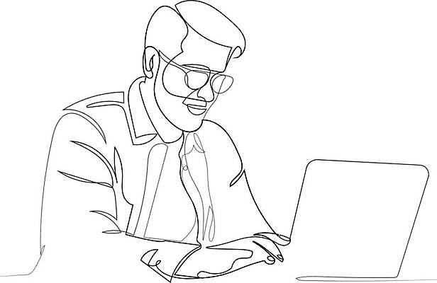 EPS 해외이미지 남자 라인일러스트 일러스트 한명 상반신 성인 노트북 타이핑 업무 비즈니스맨 집중 라인아트 손그림 드로잉 성인남자한명만 안경낌 해외일러스트 1 안경 선 컨셉 비즈니스 미술 사람 전자제품 작업 직장인 남자한명만 성인남자만 파일형식 벡터 이미지허브